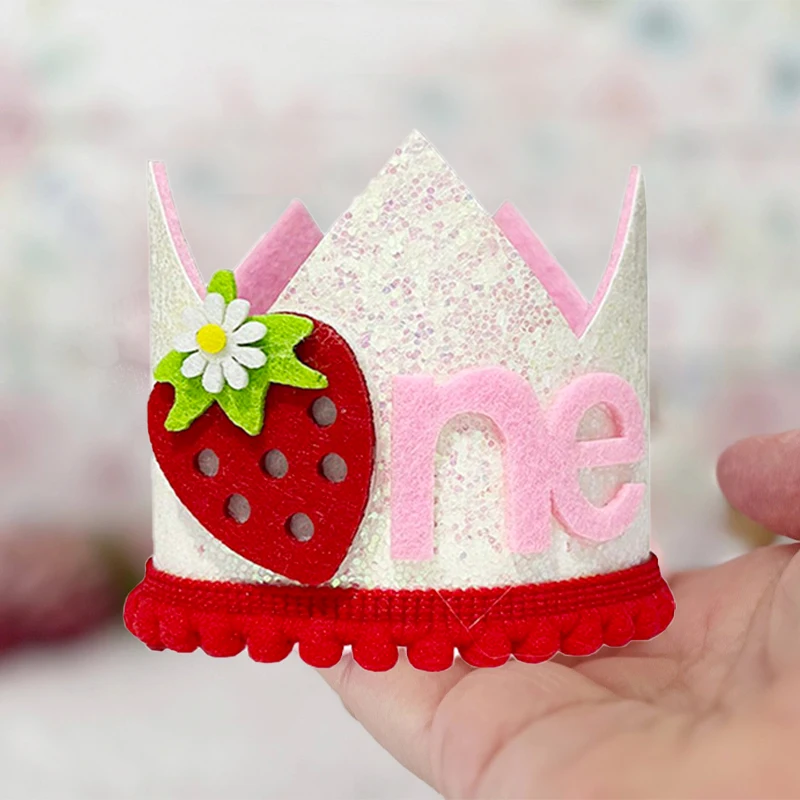 Baby Food Year Old - Corona de Fresa Rosa para Cumpleaños,